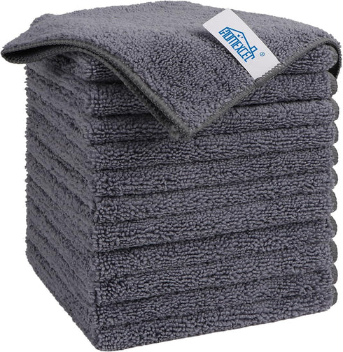 HOMEXCEL Microfiber Cleaning Cloth Grey, 12 Pack Premium Towels for Cars, Lint Free, Highly Absorbent Reusable Rags