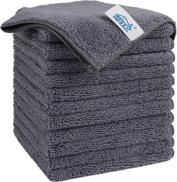 HOMEXCEL Microfiber Cleaning Cloth Grey, 12 Pack Premium Towels for Cars, Lint Free, Highly Absorbent Reusable Rags