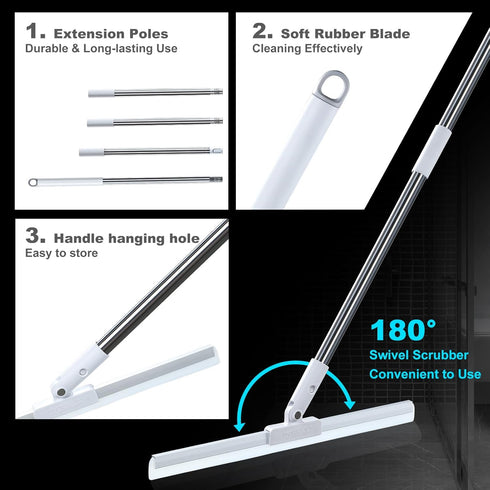 Rubber Squeegee Broom for Floor, 62" Long Handle Window Squeegee, Silicone Pet Hair Remover for Indoor Cleaning