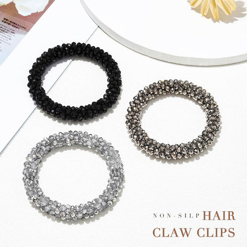 Pearl Hair Ties Rhinestone Ponytail Holder Bead Set Hair Scrunchies Elastic Hair Bands Hair Accessories for Women and Girls(Pack of 3) (Type A)
