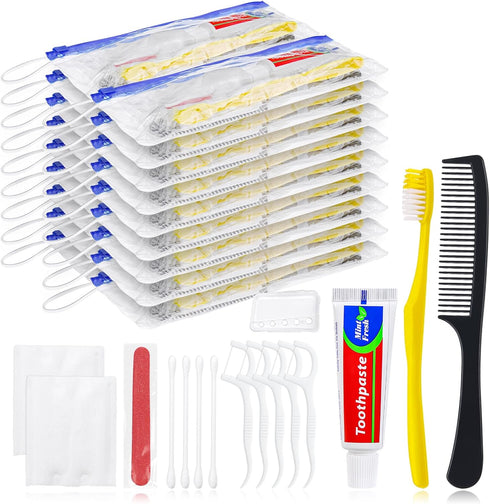 Personal Hygiene Kit Bulk Pack of 30,Yellow Disposable Toothbrushes with Toothpaste Floss