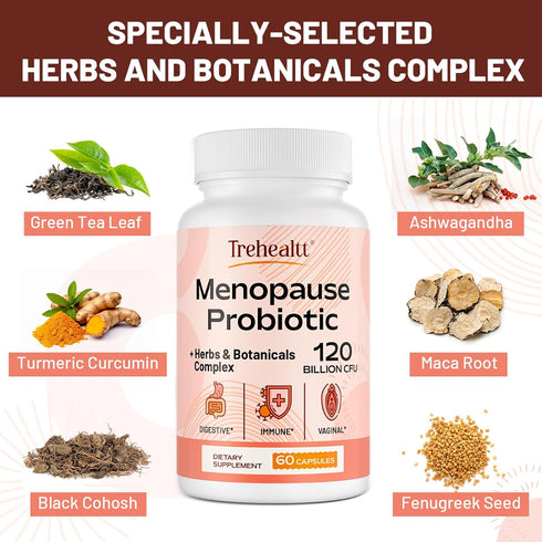 Trehealtt 120 13-in-1 120 Menopause supplements for women, Billion CFU Probiotic, Herbs & Botanicals Complex