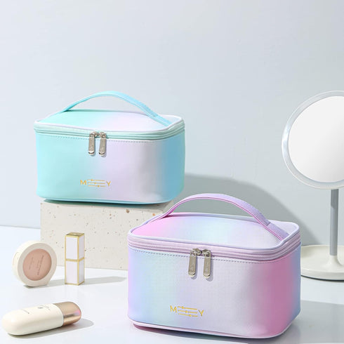 Small Gradient Makeup Bag for Ladies, Cute Pink Purple Blue Green Waterproof Zipper Pouch Makeup Organizer (Rainbow