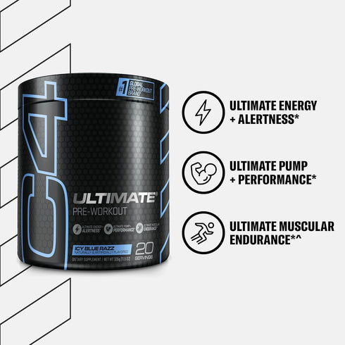 Cellucor C4 Ultimate Pre Workout Powder ICY Blue Razz, Sugar Free Energy Supplement, 20 Servings