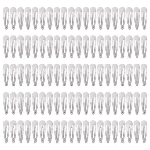 Lawie 100 Pack Snap Hair Clips - 2" Silver Metal Barrettes for Women and Girls, DIY Crafts Accessories