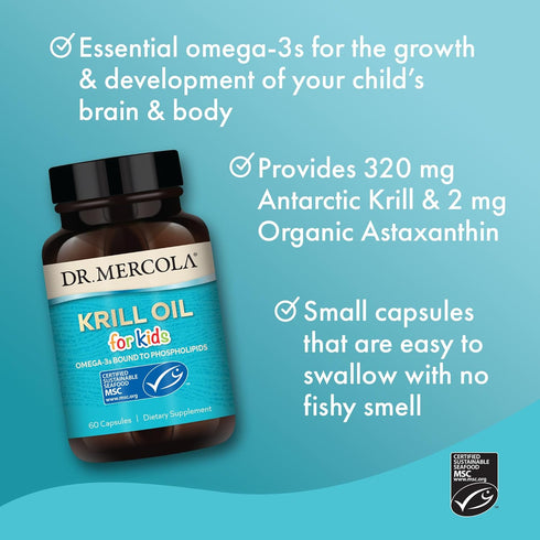 Dr. Mercola Krill Oil for Kids, 320 mg, 60 Capsules, Non-GMO & Gluten-Free