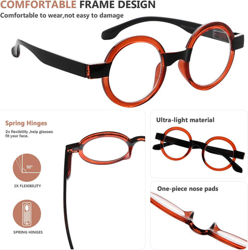 Eyekepper 4 Pack Round Reading Glasses for Women, Retro Readers Eyeglasses