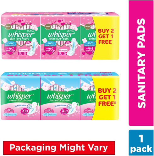 WHISPER 45 31.7 cm Ultra Skinlove Sanitary Pads for Women | Thin XL+ Pads | Cottony Soft Top Sheet | Irritation Free |