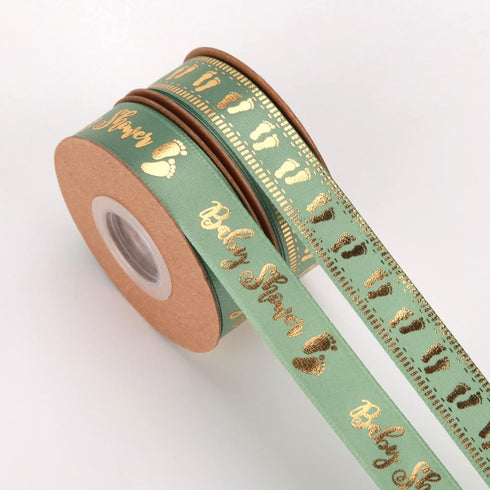 20 Yards Baby Ribbon Foot Print, Sage Green for Crafts, Cake, Baby Shower, Birthday, Gift Wrapping, Party Decoration