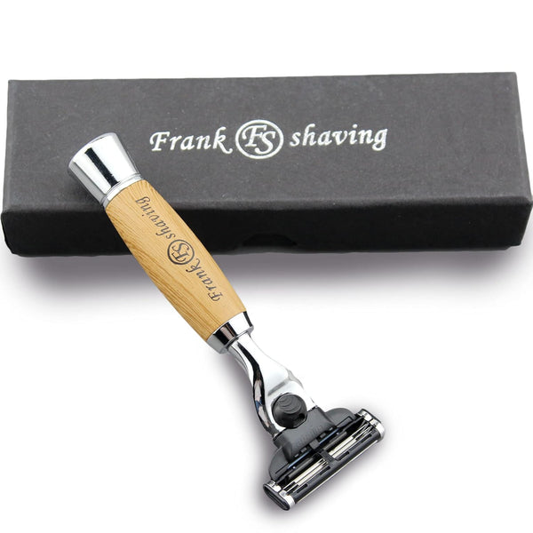 Manual Razor, 3 Blade Razor with Natural Bamboo Handle, Unisex Sustainable Shaving Razor