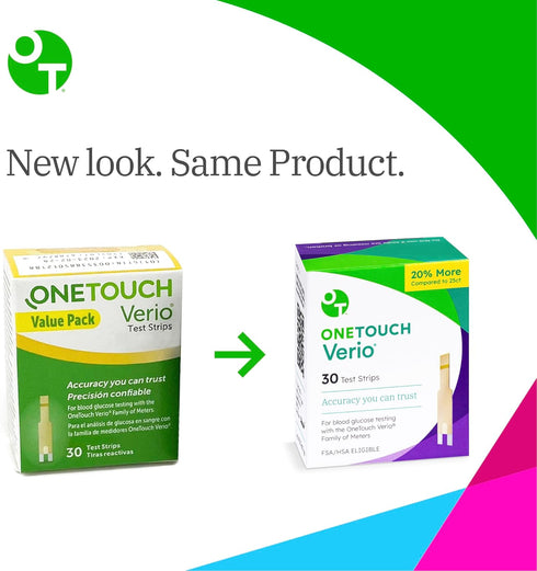 OneTouch Verio Test Strips for Diabetes Value Pack - 60 Count, 2 Boxes with 30 Test Strips Each
