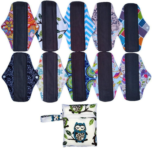 JOBEBE 10Pieces 10Inch Reusable Washable Menstraul Pads Sanitary Pads