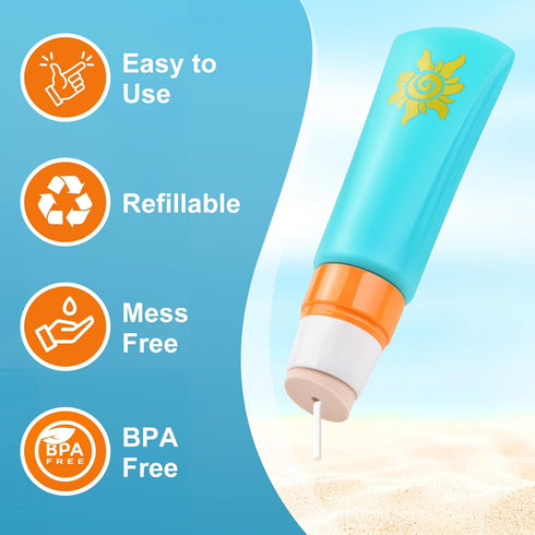 Summer 2Pcs MONVIE Sunscreen Applicator, Refillable and Spill Proof Kids Sunscreen Lotion Applicator with Soft Foam