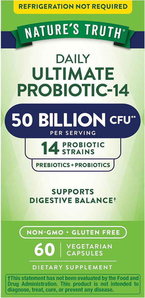 Nature's Truth Probiotic 50 Billion CFU | 200mg Prebiotics | 60 Capsules | Vegetarian, Non-GMO & Gluten-Free Supplement
