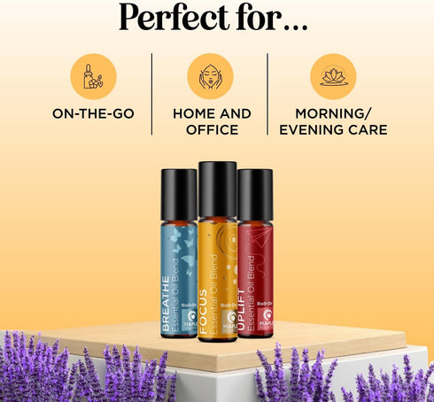 Set Set Pack (3 Pack) Aromatherapy Roll on Essential Oils - Wellness Essential Oils Variety with Focus Uplift & Breathe