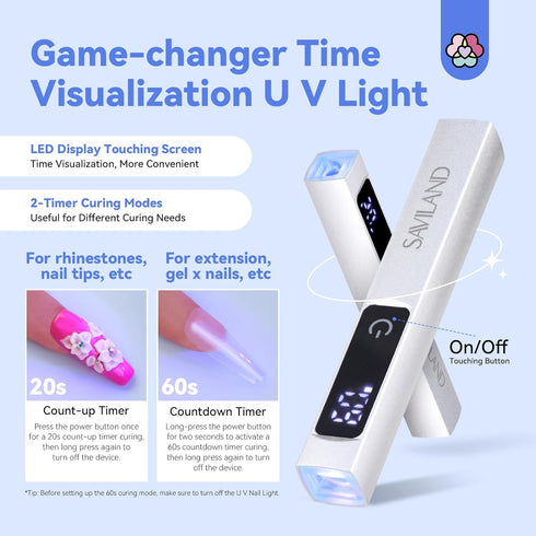 SAVILAND LED UV Light with Magnetic Stand, Portable Nail Lamp Kit for Home DIY Manicure