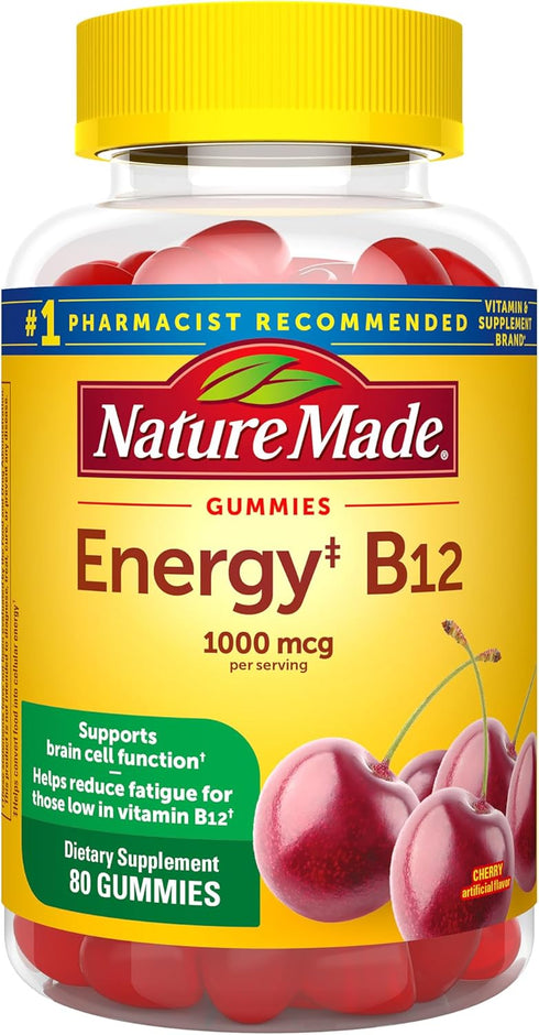 Nature Made Energy B12 1000 mcg, Dietary Supplement for Energy Metabolism Support - 80 Gummies, 40 Day Supply