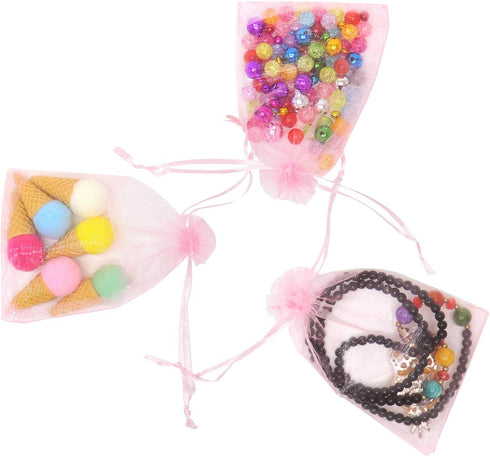 100Pcs Pink Organza Bags, 3x4 inch Small Mesh Gift Bags, Drawstring Baby Shower Favor Bag for Jewelry