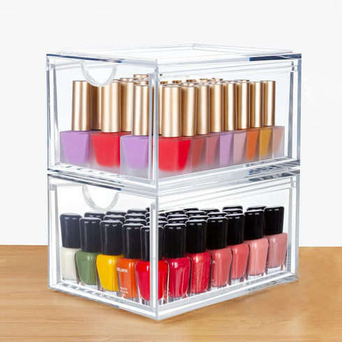 Stackable Acrylic Clear Cosmetic Organizer Drawers, Makeup Storage Container for Skin Care, Hair Accessories, Set of 2