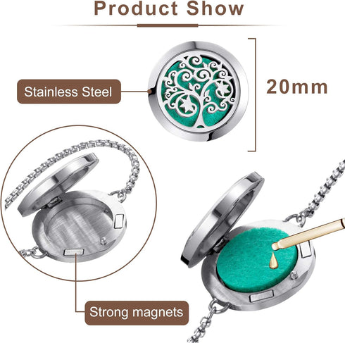 ttstar Essential Oil Diffuser Bracelet - Stainless Steel Aromatherapy Locket with 24pcs Refill Pads Gift Set