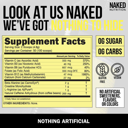 NAKED Energy - Pure Pre Workout Powder for Men and Women, Vegan, Unflavored, 50 Servings
