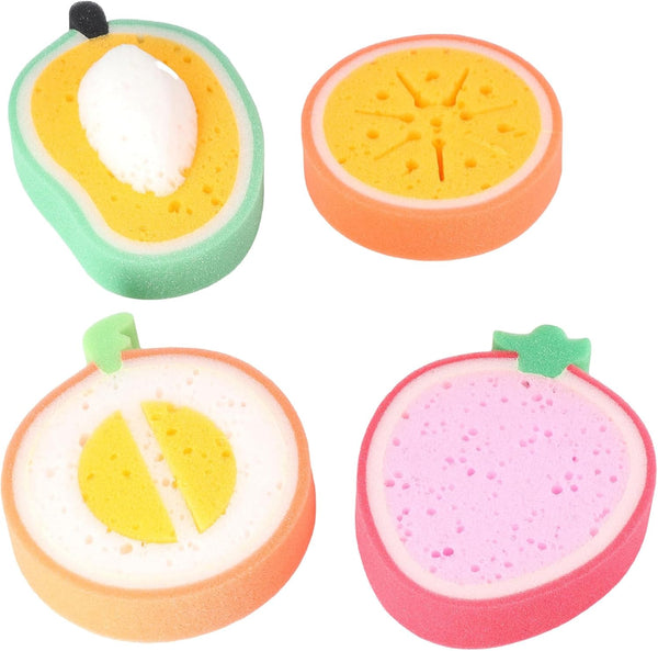 4pcs Fruit Shaped Bathing Sponges | Cute Dish Cleaning Scrubber | Lightweight Kitchen Sponge for Washing Dishes