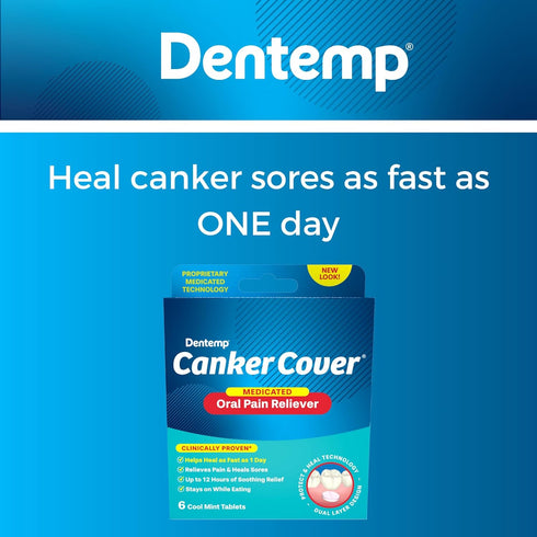 Dentemp Canker sore medicine 2pk Canker Cover - Oral Pain Reliever (12 Count) - Treatment to Relieve Canker Pain, Mouth Sores & Mouth Irritation - Fast Acting Canker Sore Relief Tablets for Adults