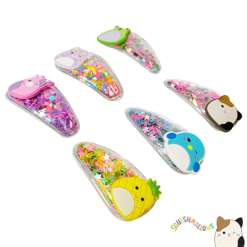 Luv Her Hair Accessories for Girls, 6pc Cute Squish Hair Clips with Favorite Character Charms, Confetti Hair Clips