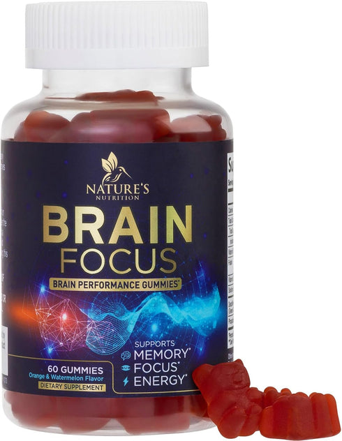 Brain Supplement for Memory & Focus | Nootropics for Concentration | 60 Gummies with B6, B12, Phosphatidylserine