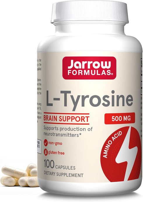 Jarrow Formulas L-Tyrosine 500 mg | 100 Capsules | Dietary Supplement for Brain Health