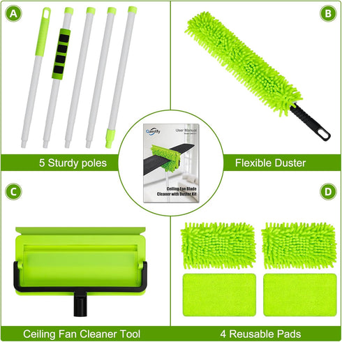 Pack 2 QAE026/QAE031 Qaestfy of Microfiber Pad Refill Compatible with Ceiling Fan Clenae Duster with Long Handle