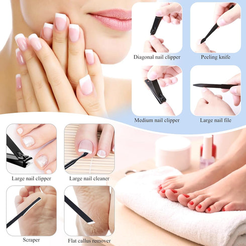 Manicure Pedicure Kit, 5 Pieces Nail Clippers Set for Fingernails & Toenails with Travel Case for Men & Women