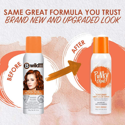 Punky Temporary Hair Color Spray - Tiger Orange, Non-Sticky, Non-Damaging Hair Dye, 3.5 oz, 2-Pack