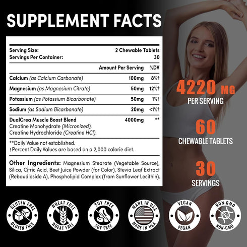 Creatine Chews Tablets for Men & Women, 4220 Mg Chewable Creatine Monohydrate for Energy, Faster Recovery, Strength,