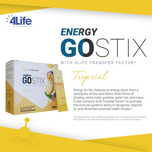 4Life Energy Go Stix - Healthy Energy Source Tropical Drink Mix with Natural Caffeine, 15 Packets
