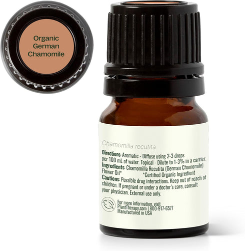 Plant Therapy Organic German Chamomile Essential Oil 2.5 mL, 100% Pure, Undiluted, Therapeutic Grade