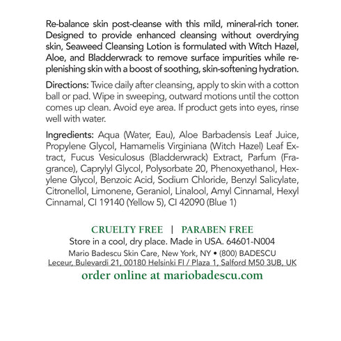 Mario Badescu Seaweed Cleansing Lotion for Combination, Dry and Sensitive Skin, Facial Toner with Witch Hazel