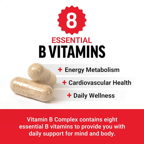 FORCE FACTOR Vitamin B Complex to Support Energy, Vitality, and Heart Health, Includes Vitamin B1, Vitamin B2, Vitamin B3, Vitamin B6, Vitamin B12, and More, Vegan, Non-GMO, 60 Vegetable Capsules