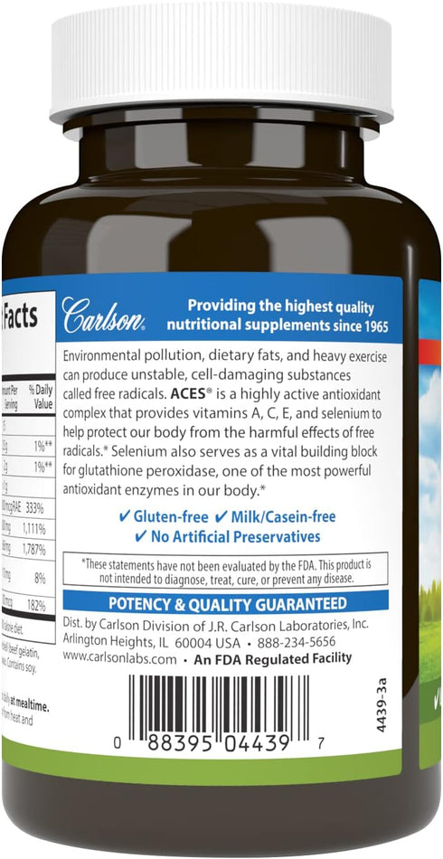 Carlson - ACES Vitamins A, C, E + Selenium, Cellular Health & Immune Support, Antioxidant, 90 Softgels