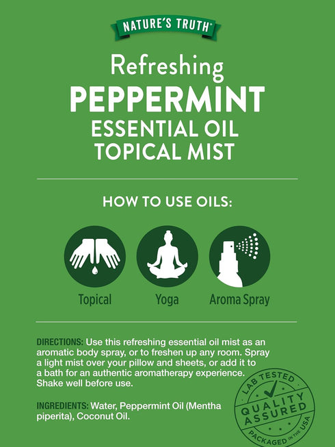 Nature's Truth Peppermint Essential Oil Spray, 2.4 Fluid Ounces, Plant Based & Non-GMO