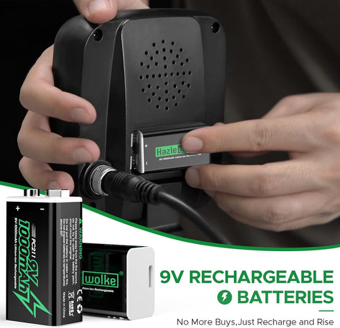9V Rechargeable Battery, 1000mAh(3700 mWh) Long Lasting Lithium Rechargeable 9 Volt Batteries with 2 in 1 USB-C Fast Charging Cable, High Capacity 9V Batteries for Metal Detectors,Pinpointers(2 Pack)