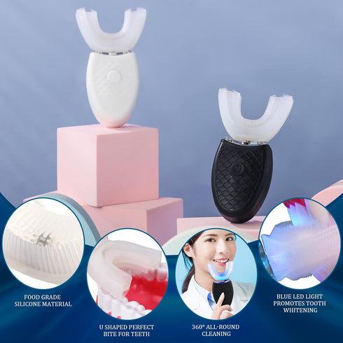 2 Pieces Ultrasonic Electric Toothbrush Adults U Shaped Automatic Toothbrushes for Teeth Whitening, 3 Brush Heads, IPX7