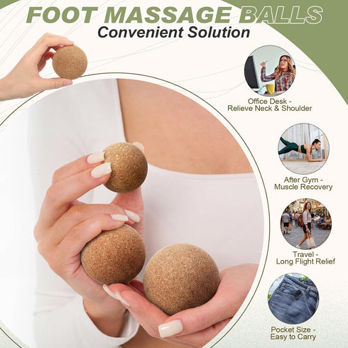 Set 4 2 1 Konohan Cork Massage Balls & Toe Stretching Bands Includes Peanut & Round Myofascial Release Balls, Toe