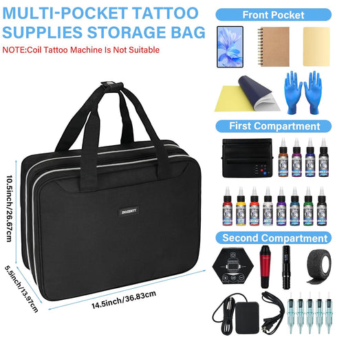 Tattoo Travel Case for Supplies, Carrying Bag for Equipment and Accessories, Tattoo Storage Organizer, Black, Bag Only
