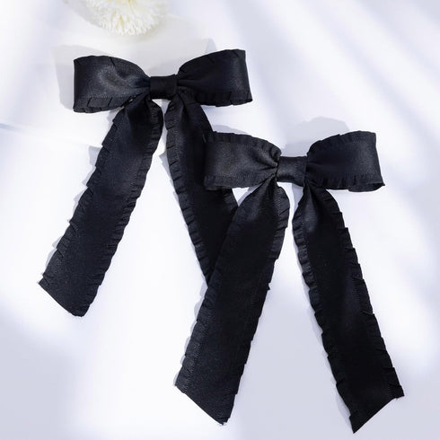 VOBOBE 2PCS Black Hair Bows for Women Girls, Tassel Hair Ribbon Bowknot Clips Barrettes with Long Tail