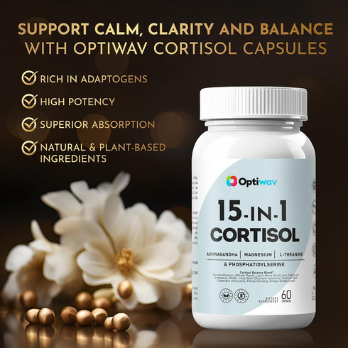 Optiwav Cortisol Detox Supplement for Women Men - Control & Lowering High Cortisol Level - Balance Calm Stress Relief