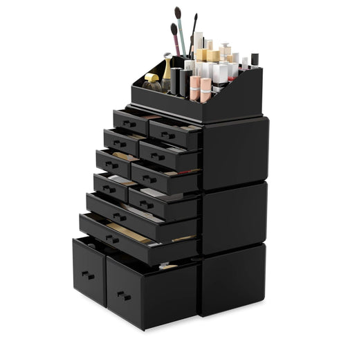 Readaeer Makeup Cosmetic Organizer with 12 Drawers, Storage Display Boxes Case (Black)