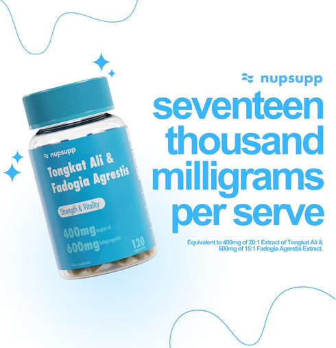nupsupp 17,000mg 120 2 400mg 600mg Tongkat Ali and Fadogia Agrestis Supplement - Capsules - Months Supply - Tongkat Ali