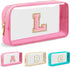 Personalized Initial Letter Clear Makeup Bag, Preppy Small Nylon & PVC Cosmetic Zipper Bag for Beach Travel