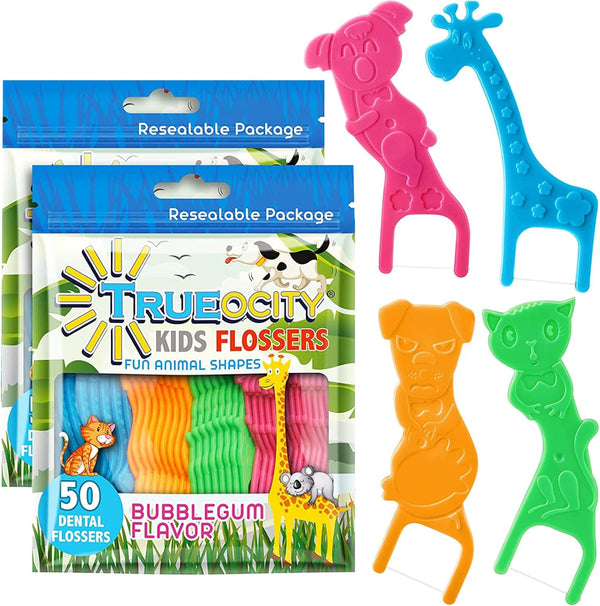 Kids Flossers 2 Pack (100 Total), Cute Animal Shapes, Floss Picks for Kids, Prevent Tooth Decay & Gum Disease, Bubble